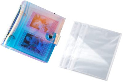 Mini Fotoalbum mit 100-Taschen, wasserdichter Taschenfotohalter für loses Blatt, Bilderrahmen-Set, Fototasche für Fotos oder Namenskarte, Geldbörsengröße mit Nachfüllbar (10 x 15 cm, blau Farbe)
