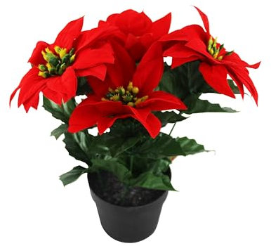 ELAELA Mini Flores Artificiales de Navidad Rojas de Mesa,decoración de Plantas en Maceta para Oficina, Cafeteria, hogar.