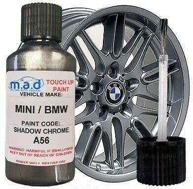 M.A.D MYLDAN AUTO DESIGN SHADOW CHROME A56 Touch-Up Kit for BMW ALLOY WHEEL & Bodywork Repair - 30ml Paint with Brush for Curbing Scratches & Scuffs - Chip-Resistant