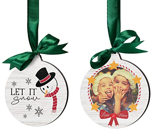 Weihnachtsbaum Anhänger Holz mit eigenem Foto - Weinachtsanhänger personalisiert für den Christbaum - Foto Weihnachtskugel ausgefallen - Weihnachtsschmuck Christbaumkugel