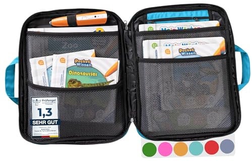 bunnyboo TipToi Tasche - [DAS ORIGINAL] - Platz für bis zu 8 Bücher - mit Einsatz , Kabel und Batteriefach - Tasche für TipToi Stift gehört in jedes Starterset (Blau)