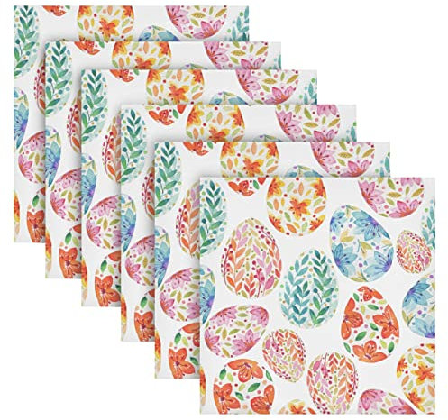 Stoffservietten mit Ostereiern, Blumenmuster, 6 Stück, waschbar, Polyester, Tischservietten für Familienessen, Party, Urlaub