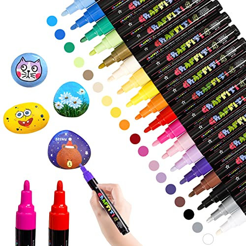 LUZOON Acrylstifte Permanent Marker 18 Farben Steine Bemalen Wasserfest Stifte Acrylmarker Acrylic Paint Marker Acrylfarben Acrylstifte für Leinwand, Holz,Glas,Ostereier (2mm)
