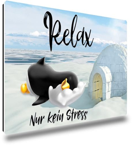 TRIOSK Kühlschrankmagnet stark Pinguin Magnet Sprüche lustig Motivation mit Spruch Relax kein Stress Poesie Geschenk für Pinguinliebhaber