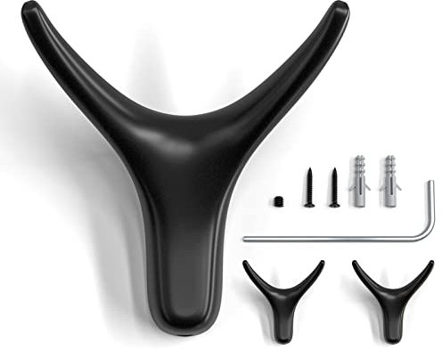 Kleiderhaken, 3 Packungen Metall Heavy Duty Horn Haken, einfach und modisch, geeignet für Garderobe, Wohnzimmer, Küche, Bad, zum Aufhängen von Kleidung, Küchenutensilien, Handtücher (schwarz matt)