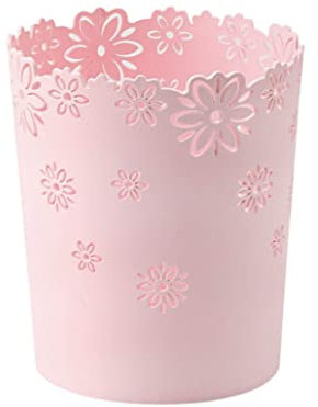 Round Trash Can Plastic Hollow Waste Paper Bin Flower Lace Rubbish Basket for Office.