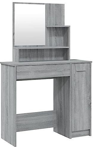 vidaXL Schminktisch mit Spiegel Stauraum Frisiertisch Kommode Frisierkommode Kosmetiktisch Schminkspiegel Schlafzimmer Grau Sonoma 86,5x35x136cm