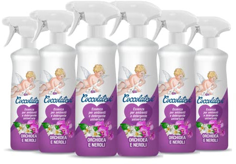 COCCOLATEVI Essenza per Ambienti Orchidea e Neroli 750 ml X 6 Profumatore per Ambienti, Armadi, Cassetti, Automobile, Deodorante Ambiente, Profumo casa, Detergente Superfici, Antipolvere