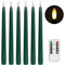 Stmarry Green Flameless Taper Candles with Remote Control - 11 Inch LED Candlesticks Battery Operated, Realistic 3D Flame with Wick, Timer, Christmas Decor - Set of 6