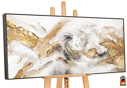 YS-Art XXL Design Abstrakt Acryl Gemälde auf Leinwand mit Rahmen Konsonanz handgemalte Wandbilder Wohnzimmer modern Wohndekor Bilder echte Kunst 140x70 cm