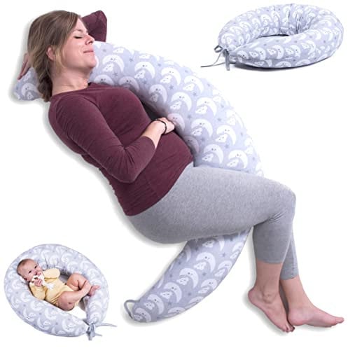 ZK ZuresKa Cojin Lactancia Embarazo y Almohada Bebe XXL (2 Metros). Cojín Embarazada con Funda Desenfundable y Lavable. Multiusos Maternidad. (Gris Luna)