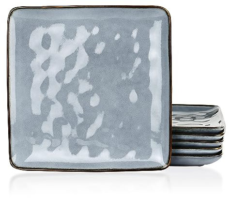 famiware Set di 6 piatti piani quadrati grandi, in gres porcellanato, motivo oceano, per cucina, smalto reattivo, lavabili in lavastoviglie, resistenti ai graffi, blu