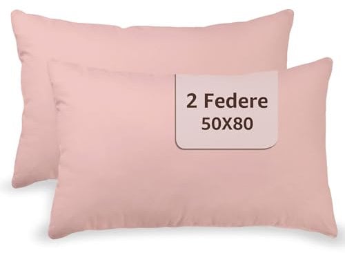 SONIT - Federe Cuscini Letto Matrimoniale 100% in Cotone - Federe Cuscino Letto 2 Pezzi 50x80cm - Copri Cuscini con Chiusura A Busta Made in Italy - Rosa