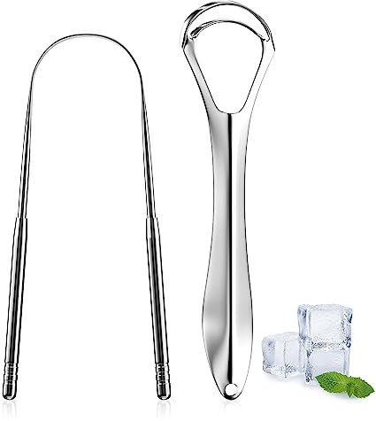 Fousenuk 2 pezzi Pulisci Lingua, Nettalingua in 304 Acciaio Inox Raschietto Lingua per Pulizia Della Bocca, Spazzolino Lingua per Ridurre l'alito Cattivo Spazzolini Lingua Orale per Adulti Bambini