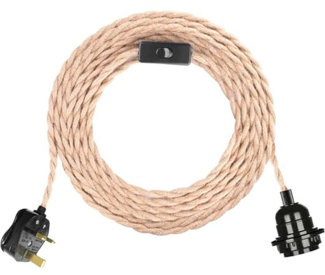 Pendant Light Kit with Switch Plug in Vintage Lamp Cord with Twisted Hemp Rope E27 Extension Hanging Lantern Cable for Industrial Retro DIY Projects-300CM