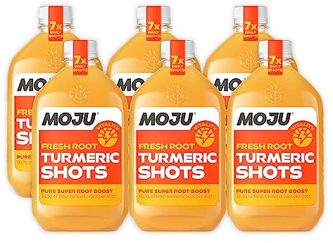 MOJU Turmeric Dosing Bottles (6x420ml Pack, 42 Shots), Exercise Recovery, Natural Ingredients, No Added Sugars or Sweeteners, Vegan