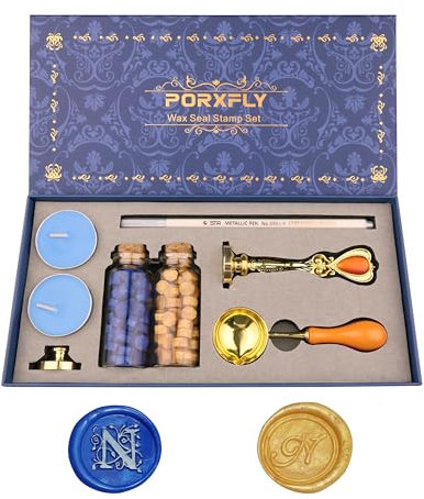 PORXFLY 2 Stück Letter N Wachs-Siegel-Stempel-Set, Initial Alphabet Wachs-Siegel-Stempels-Kit Vintage Geschenk-Box, A bis Z Buchstaben-Serie Stempel für Hochzeit Einladungen, Umschläge (N)