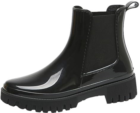 Jamrom Donna Moda Stivaletti Chelsea Stivali da Pioggia Tacco Grosso Stivali di Gomma Nero SN0708183 EU38