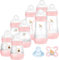 MAM Biberon Set Neonato con 8 biberon anticolica Easy Start, 1 Ciuccio Original Start, 1 Beccuccio extra morbido e 1 Manico, Accessori neonati per ridurre bolle d'aria e il rischio di coliche, Rosa