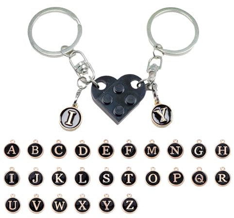 Lilbitty 1 Paar Personalisierter Ziegelstein-passender Herz-Schlüsselanhänger für Paar, Freund, Freundin, Valentinstagsgeschenk
