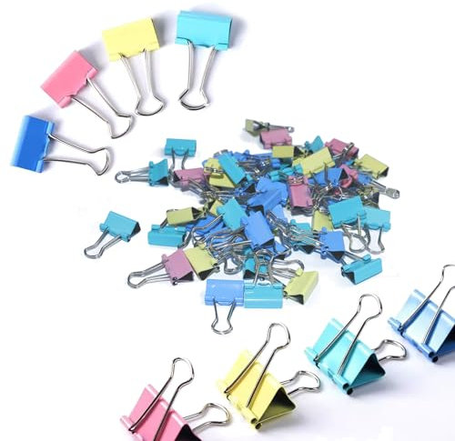 60pcs Binder Clips, 15mm Colored Metal Binder Clips, Small Bulldog Clips Foldback Clips Mini Metal Bulldog Clips, Coloured Metal Foldback Clamps Coloured Stationery File Money Paper Clamps(4 Color)
