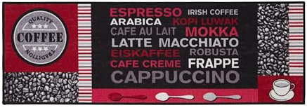 andiamo Teppich Läufer Cafe Creme - Küchenläufer Flur Läufer mit Kaffe Schriftzügen - Küchenteppich Küchenläufer 50 x 150 cm Grau-rot