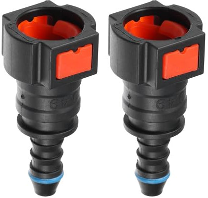 A ABSOPRO Car Fuel Line Hose Quick Release Connector Straight 3/8 9.49mm SAE to 1/4 6mm Disconnect Hose Plastic Red (Set of 2)