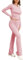 Famulily Women's Casual Suit 2-piece Set Fold-over Flare Pants and Outfit Basic Long Sleeve Crop Top Pink L
