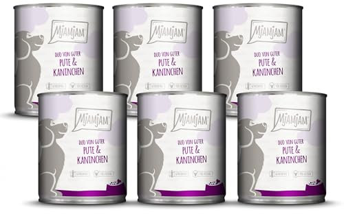MjAMjAM - Premium Nassfutter für Hunde - DUO von guter Pute & Kaninchen, 6er Pack (6 x 800g), getreidefrei mit extra viel Fleisch