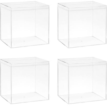 Keboyoe 4 Stück Acrylbox mit Deckel Acrylbox Schaukasten 8,5 x 8,5 x 8,5 cm Geschenkbox Durchsichtig Kleine Transparente Quadratische Acrylbox für Schmuck,Vitrine,Figuren