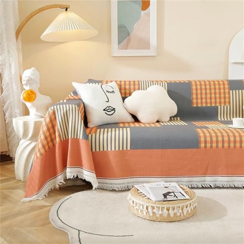 FANSU Sofabezug L Form 1 2 3 4 Sitzer, Geometrie Nordisch Sofaüberwurf Decke Ecksofa rutschfeste Couch Bezug Sofaschoner Sofa Decken Einteiliger Couch Überwürf (3 Sitzer(180x300cm,Orange)