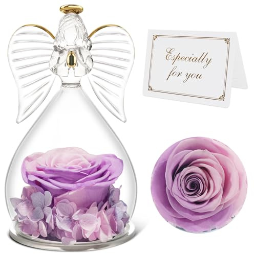 Qinqinxin Ewige Rose Engel Geschenke für Frauen | Ewige Rose im Glas mit Engel Figur Infinity Rose Geschenk, Geburtstagsgeschenk für Mutter Oma zu Weihnachtstag Muttertag