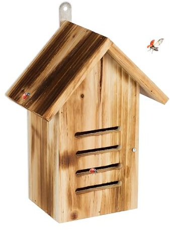 Relaxdays Marienkäferhaus, Marienkäferhotel Garten, zum Aufhängen, Holz, C, geflammt
