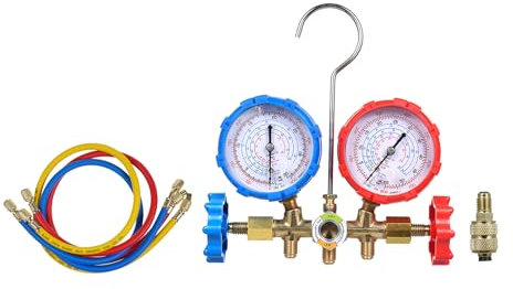 Mulcort AC Manifold Gauge Set for R134a R32 R22 R410A, 3-Way Automotive AC Gauge Set with Hoses Adapter
