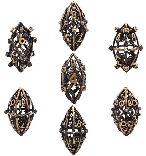 SIQUK 7 Stücke DND Würfel Set, Metall Würfel Spiel Polyedrische Würfel Hohles Spielwürfel Dungeons and Dragons Würfel für D&D MTG RPG