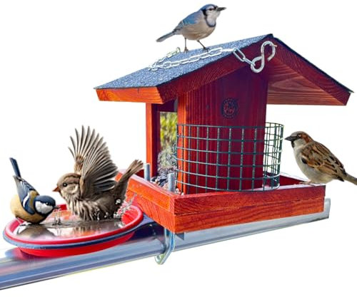STAFECO Vogelfutterhaus Vogelhaus für Balkon Wildvogeltränken Balkongeländer wetterfest Futterhaus Handarbeit Gartenvögel im Garten Balkonhalterung mit Einer Größe von 30 bis 60 (Hellbraun)