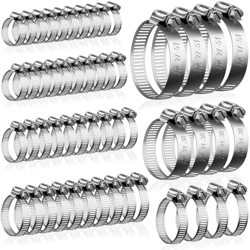 XSHAO® 52 Pcs Collier de Serrage Métallique, Collier de Serrage Inox 7 Tailles 6-51mm Serrage Tuyaux Réglable pour Tuyau/Home Gaz/Famille Tuyau D'eau/Câble/Robinet