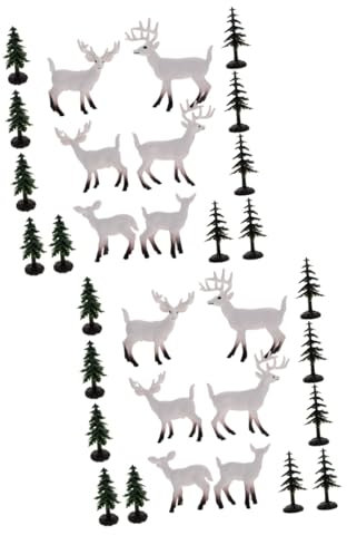 Alasum 2sätze Realistische Weihnachtsbaum-Dekoration Wildtiere Figuren Inklusive Schneeweiße Weißwedel-hirsche Und Weihnachtsbaum Modelle Für Lernspielzeug Und Kreative Dekoration