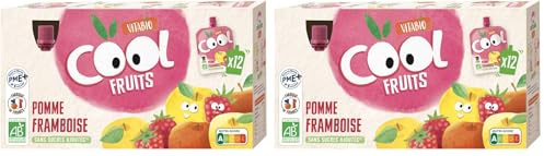 Vitabio Cool - Gourdes Fruits Pomme Framboise 12x90 g - Compote - BIO (Lot de 2)