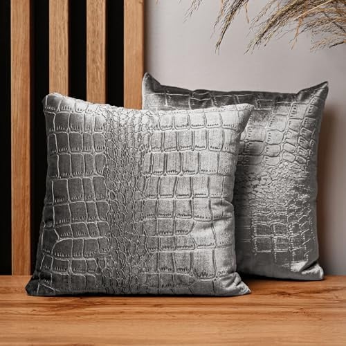 MG Design 2er Set Kissenbezüge 30 x 30 cm in Grau – mit Reißverschluss, strukturstark mit Kroko-Prägung, weich & pflegeleicht