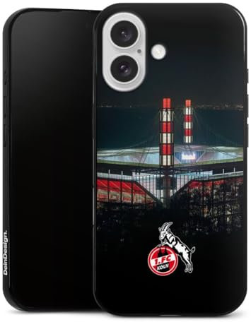 Slim Case extra dünn kompatibel mit Apple iPhone 16 Silikon Handyhülle schwarz Hülle 1. FC Köln Stadion Offizielles Lizenzprodukt