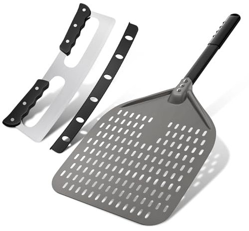 Pelle à Pizza Perforée de 30 cm, Coupe-Pizza Rocker, Pelle à Pizza de 35 cm avec Protection, Pelle à Pizza en Aluminium Anodisé Dur, Outils pour Pizza Maison et Pâtisserie en Extérieur