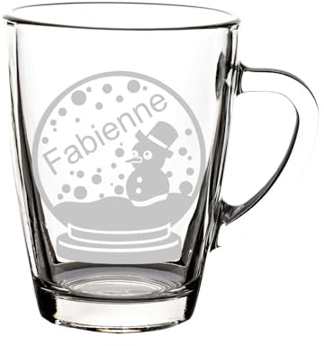 LUXENTU Glasbecher mit Gravur, Schneekugel, 300 ml, 6 Stück | Personalisierte Glastassen für Kaffee, Tee & Glühwein, Wichtelgeschenkidee, hitzebeständig, Spülmaschinenfest