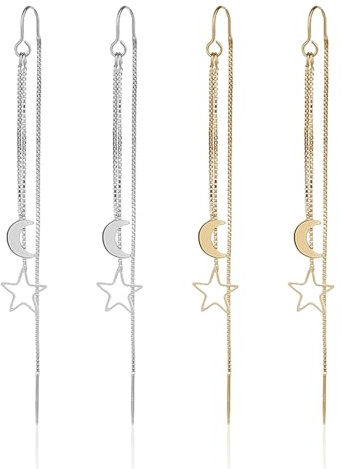 TYFGRT 2 Paar Stern- Und Mondohrringe, Modische Einfache Ohrringe, Lange Tropfenohrringe, Quastenohrringe, Elegante Ohrringe, Damenschmuck