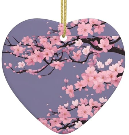 WZYWHJ Weihnachts-Keramik-Herz-Anhänger, Dekoration für Baum, hängende Festival-Ornamente, Sakura in voller Blüte