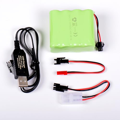 AFTERTECH Pack Batterie Ni-MH 9,6 V 2 400 mAh 58 x 52 x 30 mm avec câble de Charge USB et connecteur fiche SM 2P KET JST E3D2