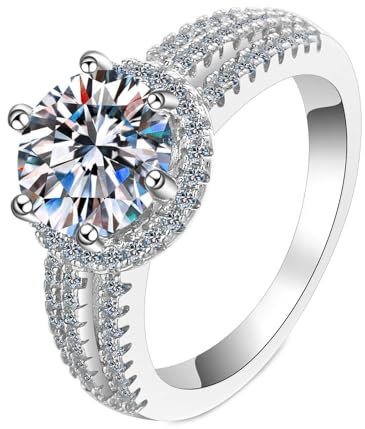 BCughia Diamant Ring 18 Karat, Damen Weißgold Solitär Ring mit Labor Diamant 2ct Eheringe Freundschaftsringe Größe 62 (19.7)