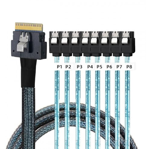CY Cable Slimline SAS 4.0 SFF-8654 8i 74pin Host Raid to 8 SATA 7pin Target Hard Disk Fanout Raid Cable 1-to-8 Splitter (100cm)