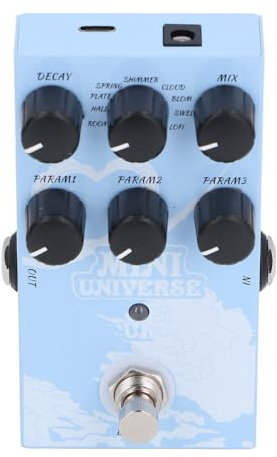 MINI UNIVERSE Reverb-Pedal mit 9 Verschiedenen Reverb-Sounds, USB-Typ-C- oder DC-9-V-Adapter, Kompaktes Metalldesign, Einfache Navigation, Warme Töne und Hardware-Bypass für