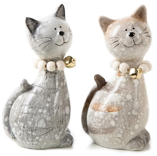 Logbuch-Verlag 2 Deko Katzen Katzenpaar grau braun aus Keramik 18,5 cm Katzenbesitzer Geschenk Set für Tierliebhaber